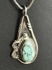 NATIVE AMERICAN  925 STERLING SILVER AND TURQUOISE  PENDANT NECKLACE