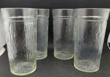 1980's Kerr Crystal Mist Ice Tea Bark Textured Glasses 16 Oz.(4)