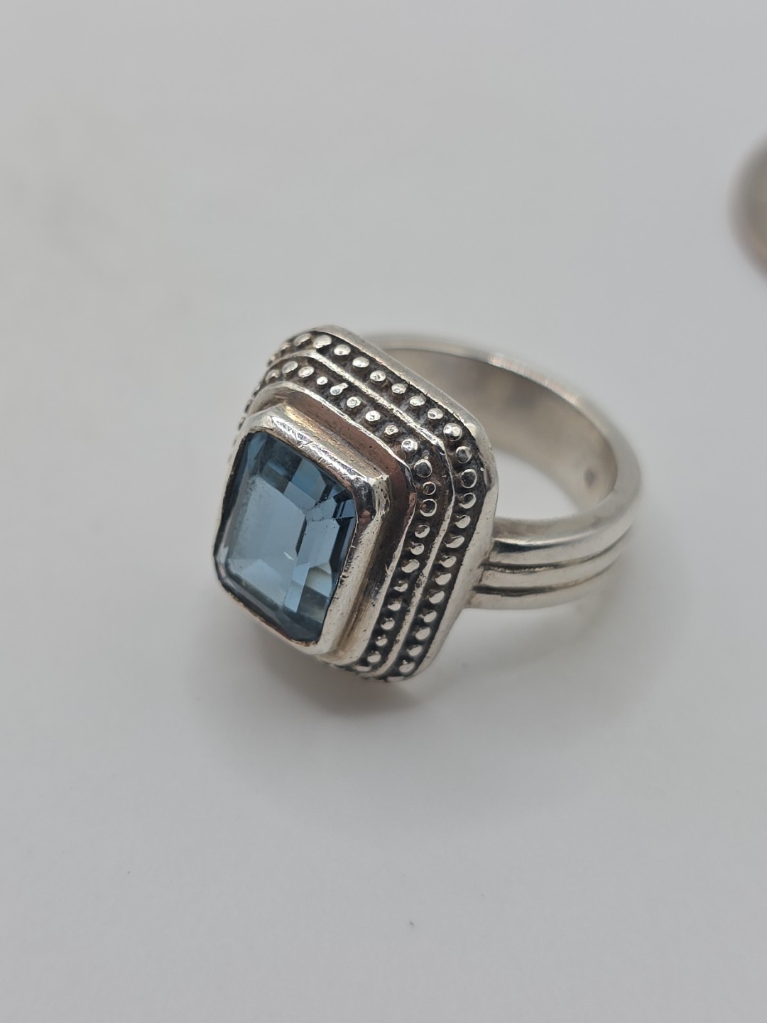 Sterling Silver 925 Dotted Rectangular Blue Topaz… - image 5