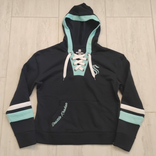 Seattle Kraken Fanatics Womens Medium M Lace Up Hoodie Sweatshirt Navy Blue NHL