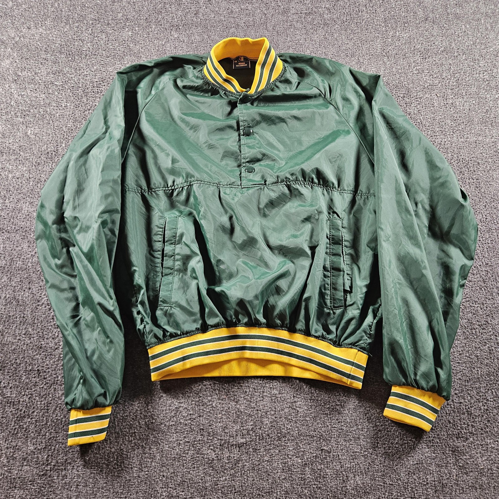 Vintage Champion Jacket Mens Large Green Nylon Pullover Windbreaker Made USA 80s