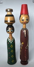 Vintage Egyptian Folk Art Spindle Peg Bobbin Dolls