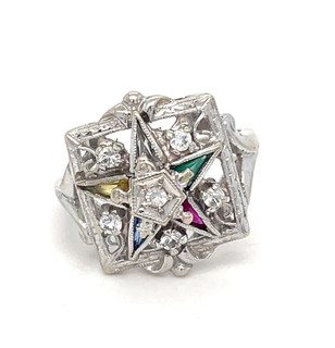 Vintage 10K White Gold Order of the Eastern Star Masonic Ring 4.4 grams sz 5.5