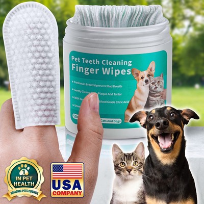 Pet Teeth Cleaning Wipes for Dogs & Cats, Dental Finger Pads Pearl-Embossed