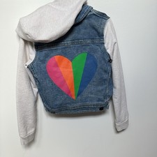 Cutest Tucker Tate Blue Denim Jacket with Gray Sleeves Heart on Back Size 7