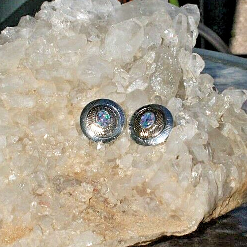 Beautiful Tabra Lab Opal Shield Post Earrings! - image 4