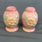 Vintage Hull Pottery Sunglow Pink Ceramic Embossed Floral Salt & Pepper Set