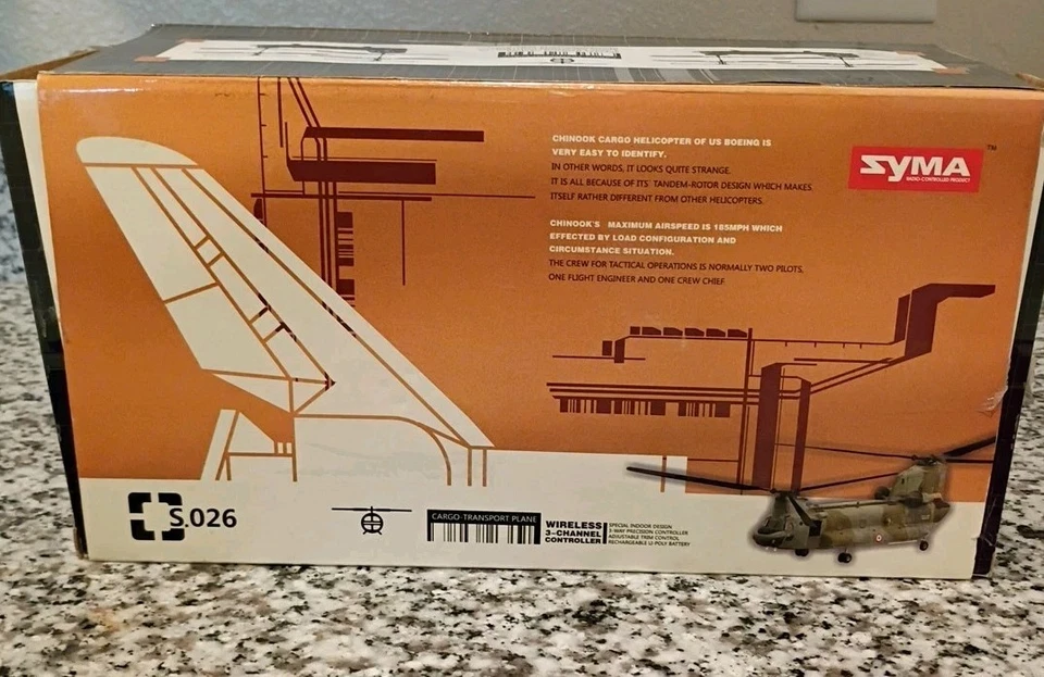 SYMA S026 RC CHINOOK ARMY TWIN ROTOR HELICOPTER GREEN US BOEING CARGO TRANSPORT - Image 3 of 3