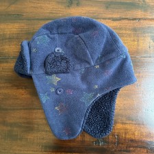 Gap Kids Girls Navy Blue Fleece Foil Star Aviator Trapper Winter Hat S/M