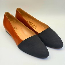Salvatore Ferragamo Womens 8 Brown Leather Black Cap Toe Flats Italy Chic VTG
