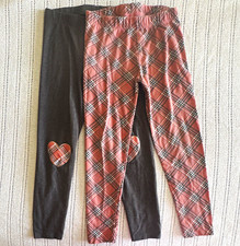 June Bug Girls Leggings Size 5 Lot 2 Gray Heart Knee Patch Pink Plaid Ankle
