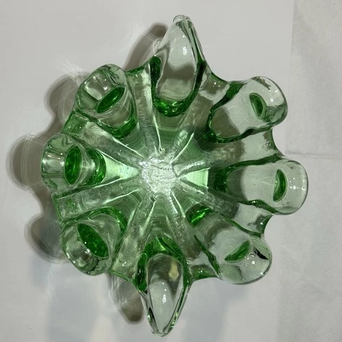 VINTAGE MURANO GLASS PETAL CANDY RING BOWL GREEN CLEAR SOMMERSO BULLICANTE STYLE