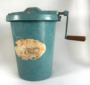 Vintage Husky 3 qt Fiberglass Bucket Manual Crank Ice Cream Maker Blue-Green
