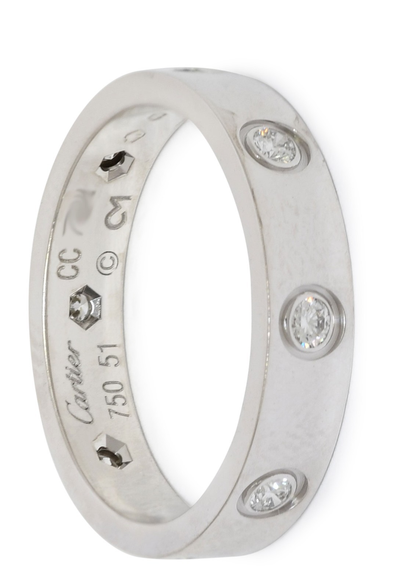 Cartier Love Ring 8 Diamonds 18k White Gold Small Band Size 51