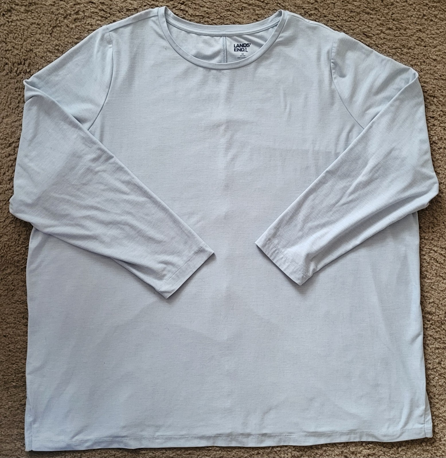 Land's End Women's 3X Long Sleeve T-Shirt Pale Blue Thin Base Layer Stretch