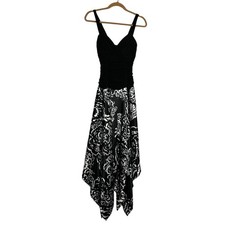 Betsey & Adam Black & White Paisley Swirl Asymmetrical Hem Midi Dress Size 4