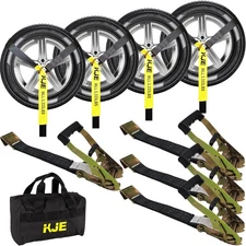 4 Pack Car Tie Down Straps for Trailers - Tire Ratchet Strap with Flat Hooks - 2