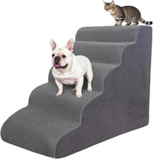 5-Step Pet Stairs Ramp for High Beds  Sofas - Non-Slip, Washable, Grey