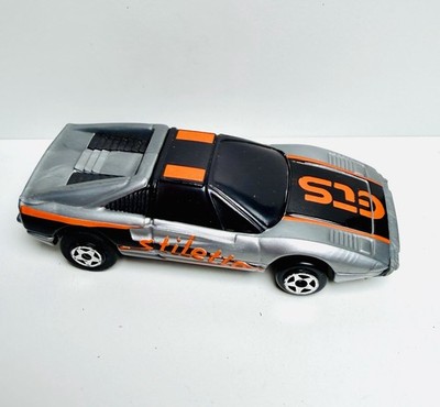 VINTAGE KIDCO GTS STILETTO SILVER & BLACK KEY CAR 1980 1:64 SCALE FERRARI