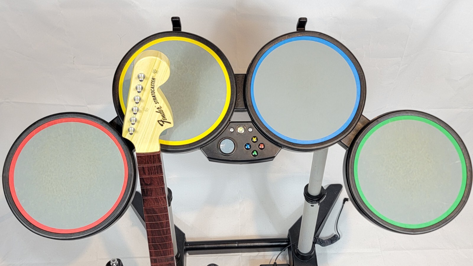 Xbox 360 Rock Band Drum Set Bundle Wired Drums & Wireless Guitar READ