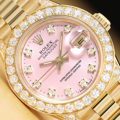 ROLEX LADIES DATEJUST 69178 18K GOLD PINK FACTORY DIAMOND 1.5 CT