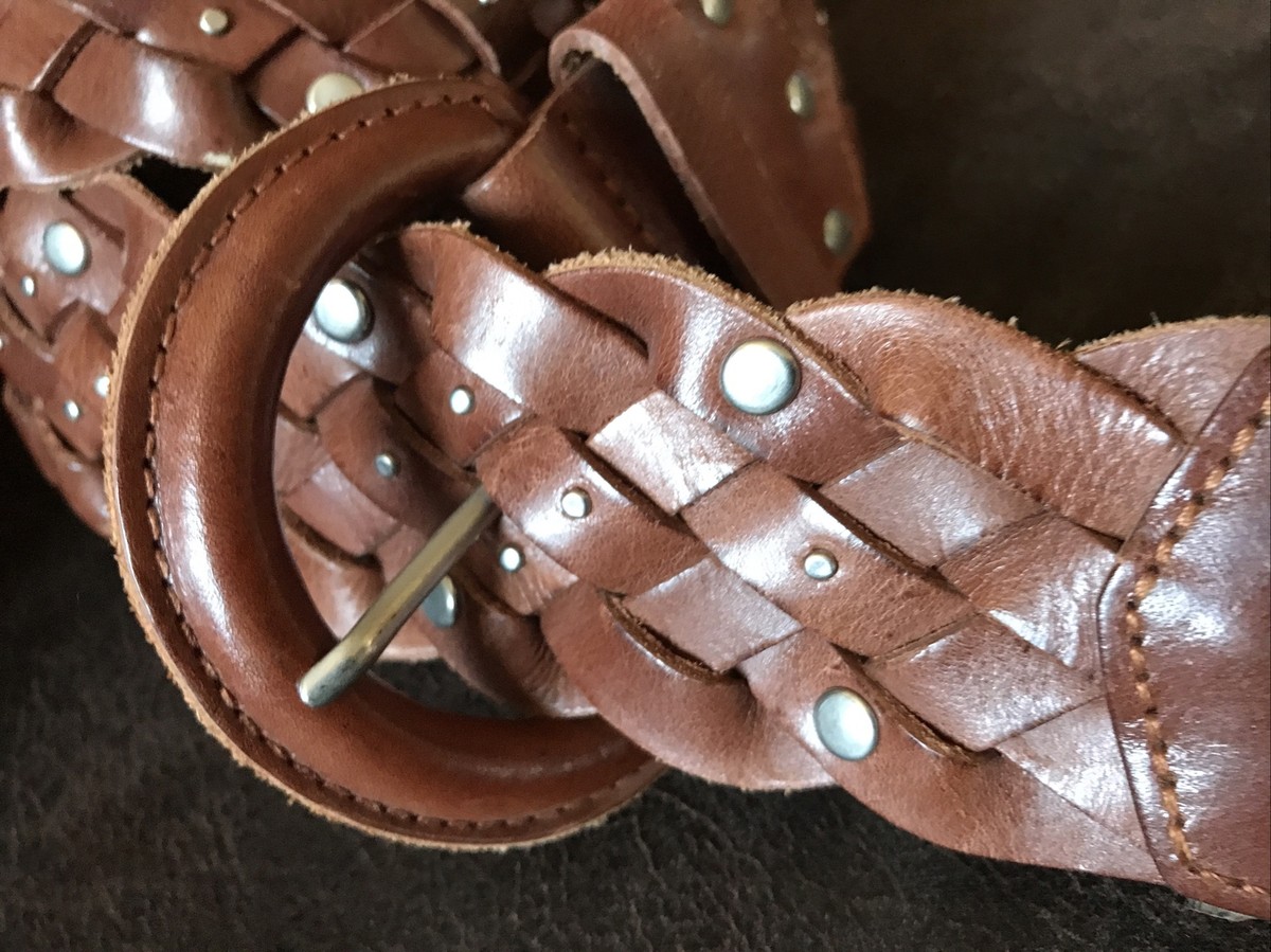 OLD NAVY Belt Leather Woven Braided Silver Tone Studs Extra  display picture 1