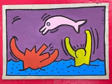 Keith Haring Drawing on paper (Handmade) signed and stamped
