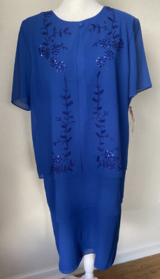 NWT Studio 1 Dress 16 Royal Blue Short Sleeve Floral Sequin Tiered design