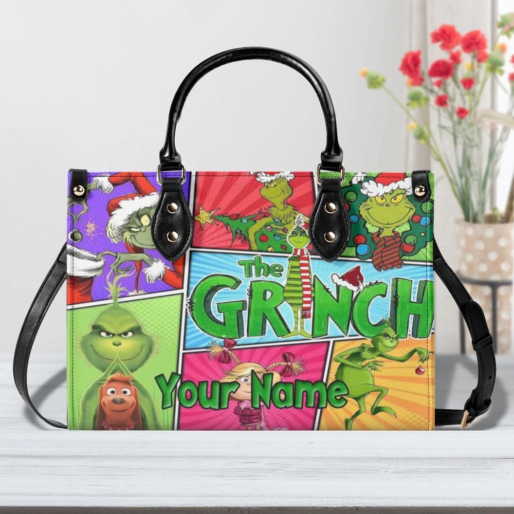 Personalized The Grinch Christmas Luxury Women PU Leather Handbag