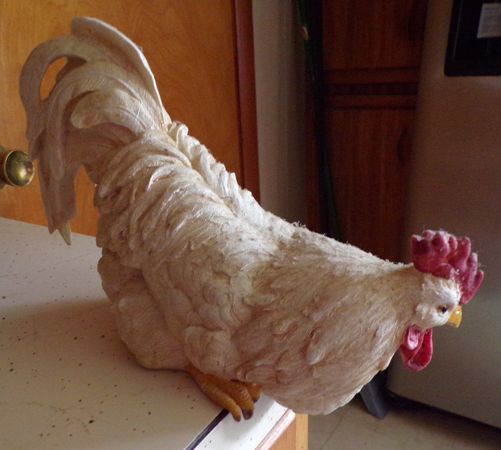 Shelf Sitter White Chicken Hen Hangs Over Edge Of Shelf Resin