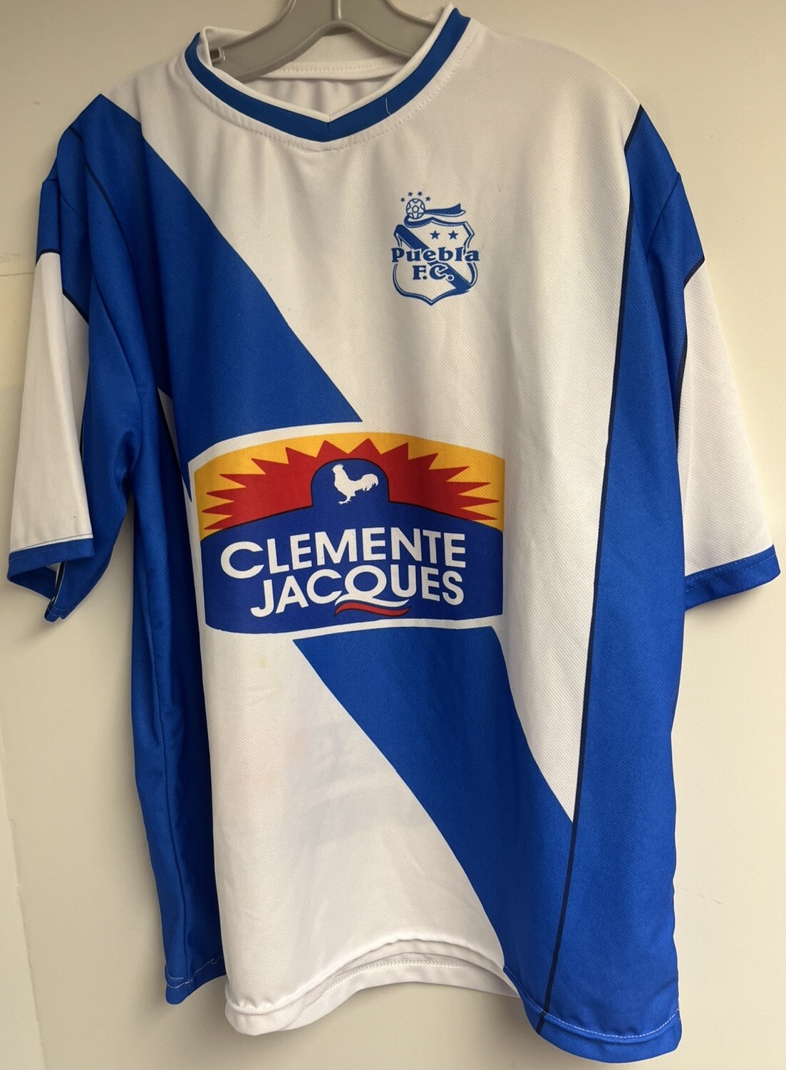 PUEBLA FC JERSEY CLEMENTE JACQUES LIBERTAD BLUESTAR WHITE BLUE FOOTBALL SOCCER