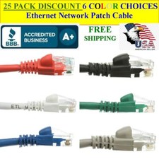 25 PACK 1.5 Ft Cat5e Ethernet Network Computer Patch Cable for PC XBOX, PS3, PS4