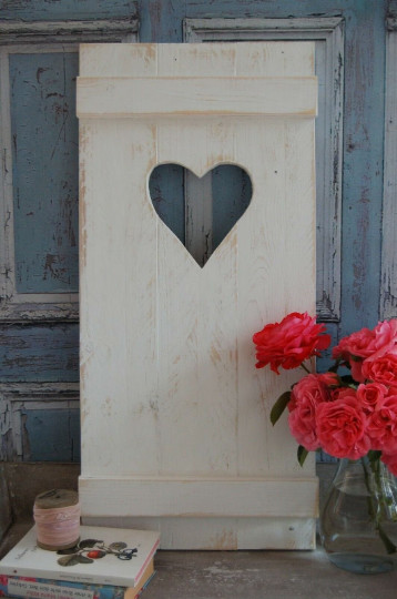 Landhaus Fensterladen Lisbeth Mit Herz, Shabby Antique Chic Handgefertigt-image