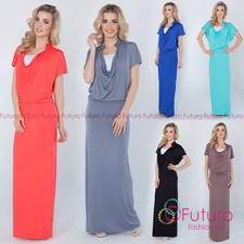 Damska wieczorowa sukienka maxi pełna długość dekolt z krótkim rękawem rozmiary 8-14 8202