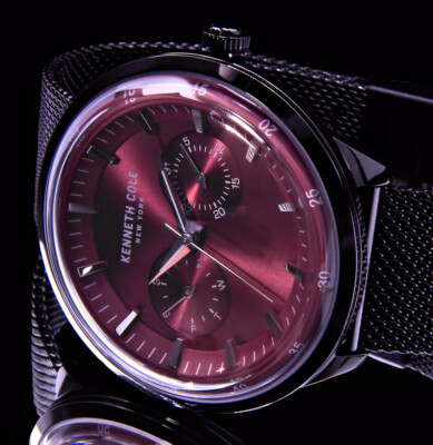 Kenneth Cole NY Damen Mesh Armband Frauen Quarz Uhr Weinrot Schwarz  Edelstahl