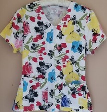 WHITE LABEL Stretch Women's Colorful Short Sleeve Uniform Scrub Top Sz M