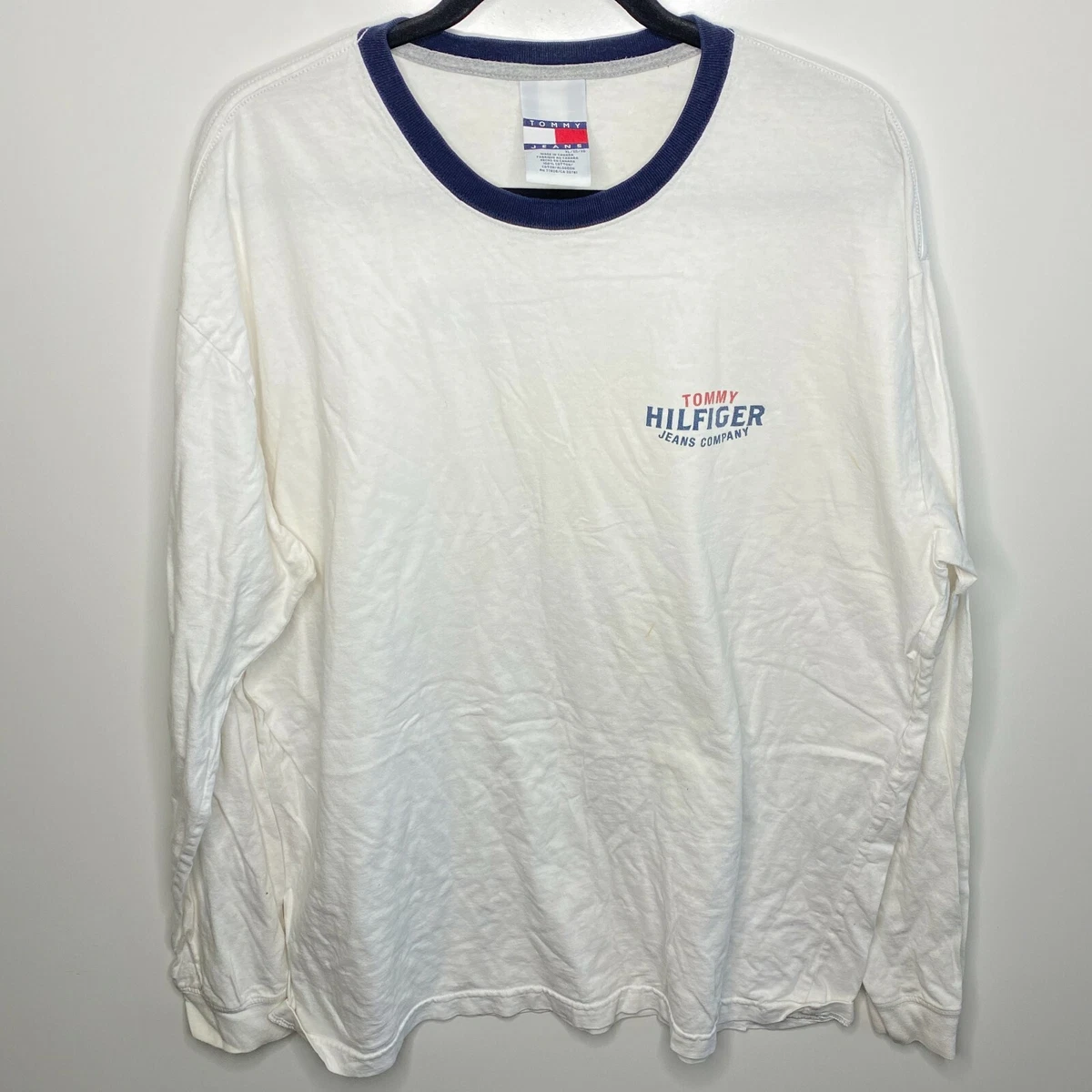 I øvrigt Forslag nuttet Tommy Hilfiger Long Sleeve T-Shirt Men&#039;s XL White Tommy Jeans Vtg 90s  Crew Neck | eBay