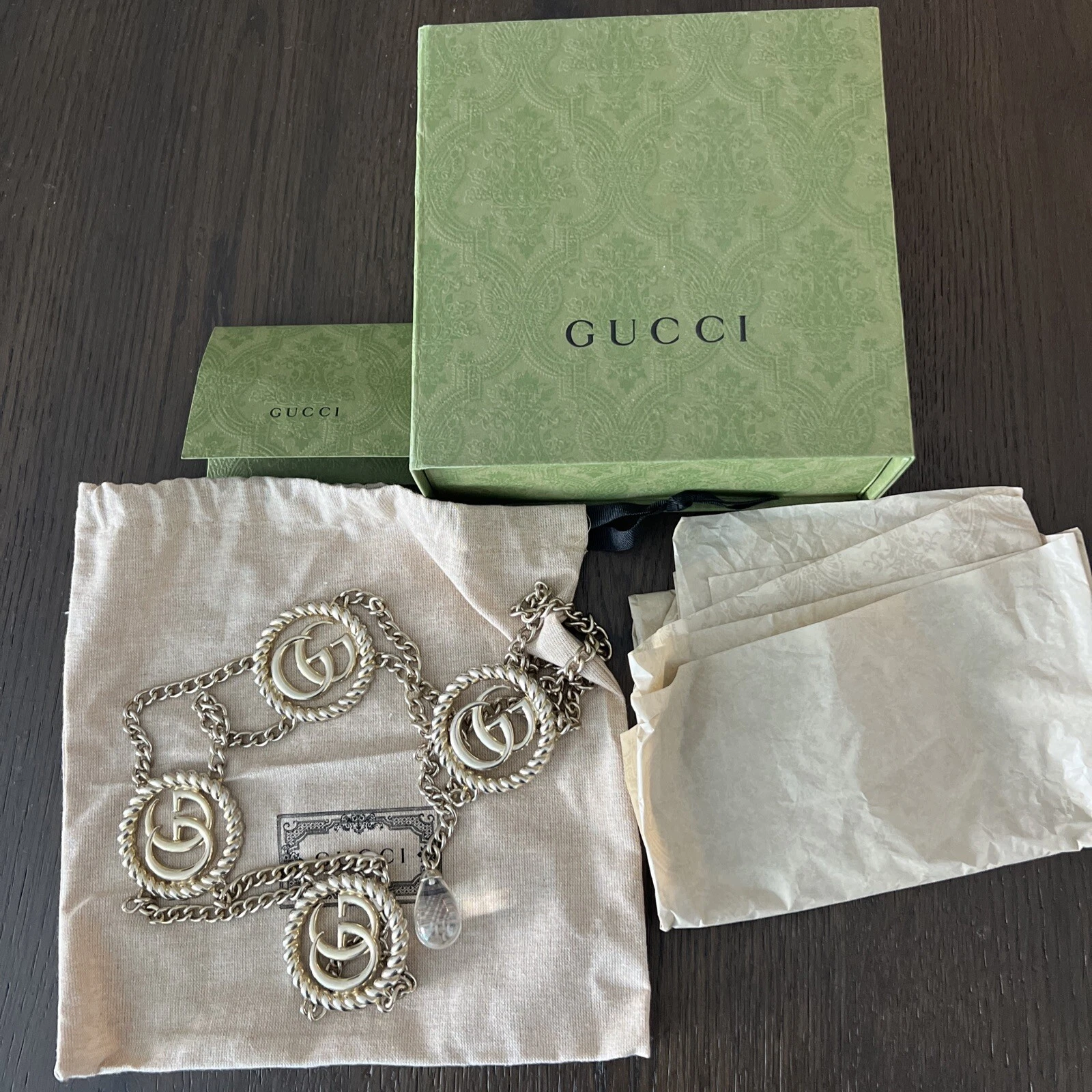 Ceinture chaîne taille laiton RUNWAY Gucci torchon double G ton or 