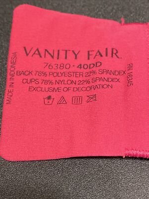 VANITY FAIR Bra Size 40 DD Raspberry Underwired Lined T-Shirt Adjustable ~ Lace