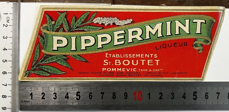 PIPPERMINT BOUTET 1930's Menthe French Mint Liquor Vintage Old Alcohol Label - Image 1 of 1