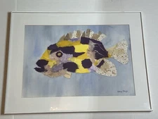 Mixed Media Abstract Collage Original Artwork Framed Fish Theme See Details