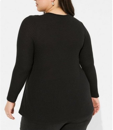 Torrid Womens Waffle Knit Long Sleeve Crochet Yoke Top Black Plus Size 2X 2 New - Picture 4 of 5