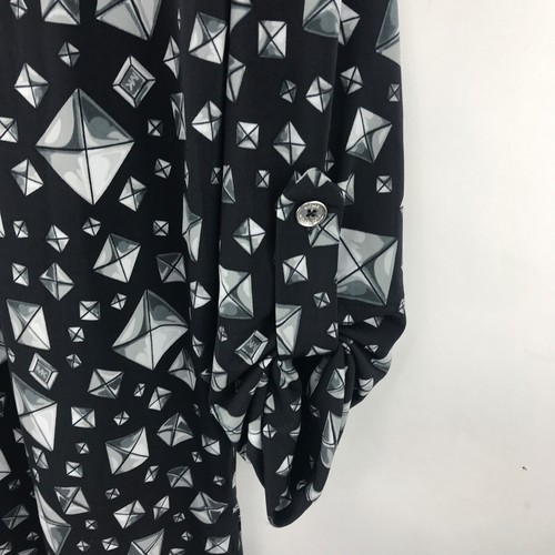 Michael Kors Black & Grey Geometric Print Shirt Blouse Top Zip Up Tunic Medium - Picture 12 of 12