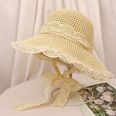 Womens Straw Hat Foldable Sun Hat Wide Large Brim Beach Hats UV Protection Cap