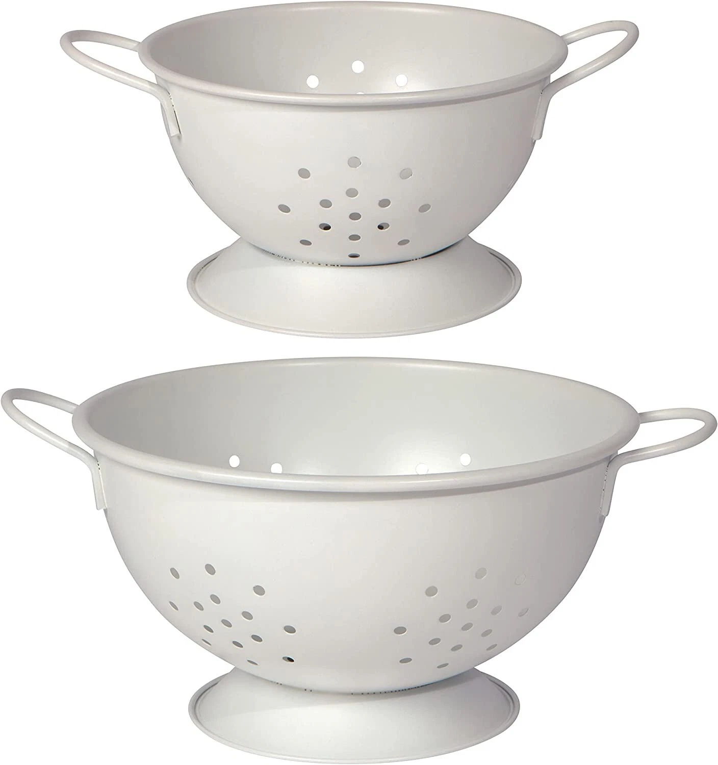Now Designs Matte Coated Metal Colander Set Large and Small, Set of 2, White