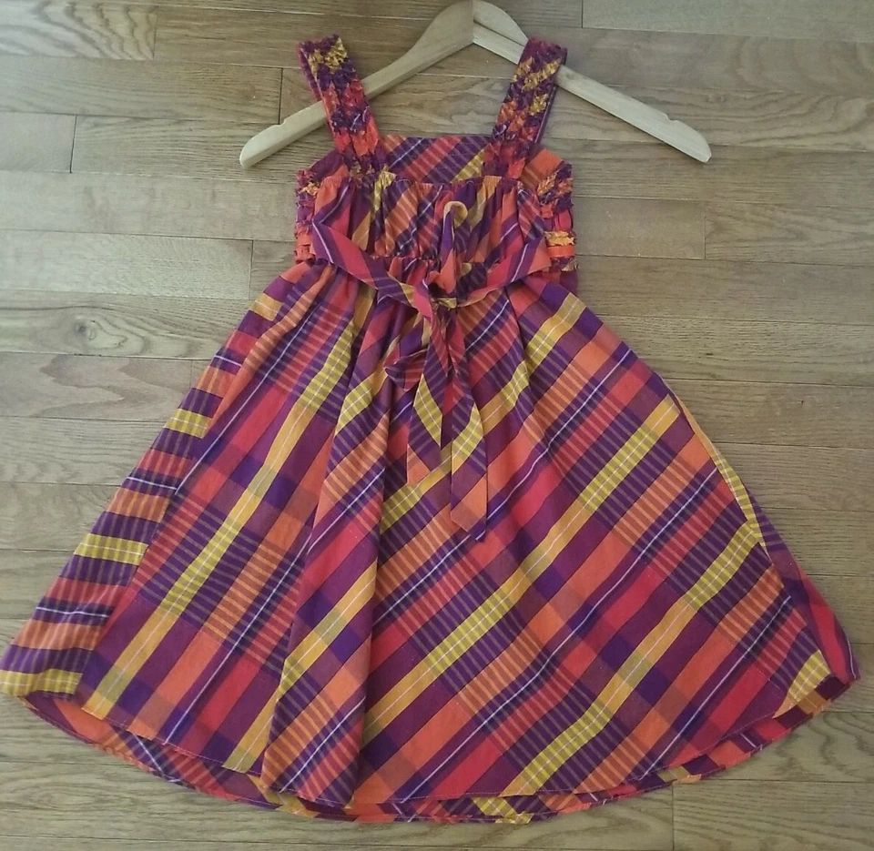 Vestido Jumper Emily West Meninas Ação de Graças Outono Tamanho 7 Laranja Roxo Vermelho Dourado - Imagem 2 de 4