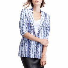 Fab Baukjen Blue White Snakeskin Animal Maya Print Blazer Jacket Size 12 Vgc