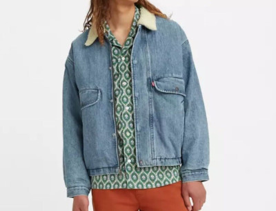 Levis Premium RANCHER Sherpa Oversize Jacket Denim Trucker Jackets Blue S Small