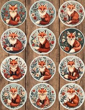 Fox Circle Die Cut Vinyl Stickers Set Scrapbooking Laptop Waterbottle