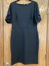 Ann Taylor Black Polyester/Spandex Dress, Size 8, Short Ruched Sleeves, Back Zip